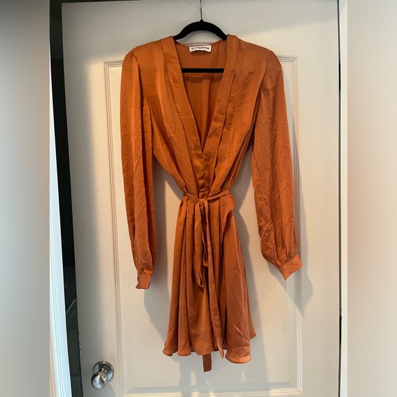 JJD KITTENISH Long Sleeve Orange Wrap Dress - Picture 1 of 8